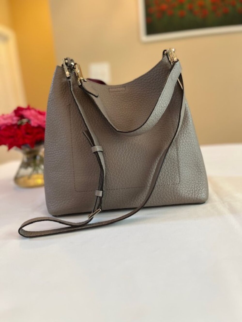 KATE SPADE | New York Gray Pebbled Leather Tote Hobo Shoulder bag-EUC - Picture 4 of 16